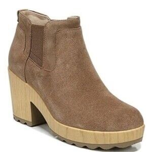 Dr. Scholl's Wild About Clog Comfort Booties Brown Suede Faux Wood Platform - 11